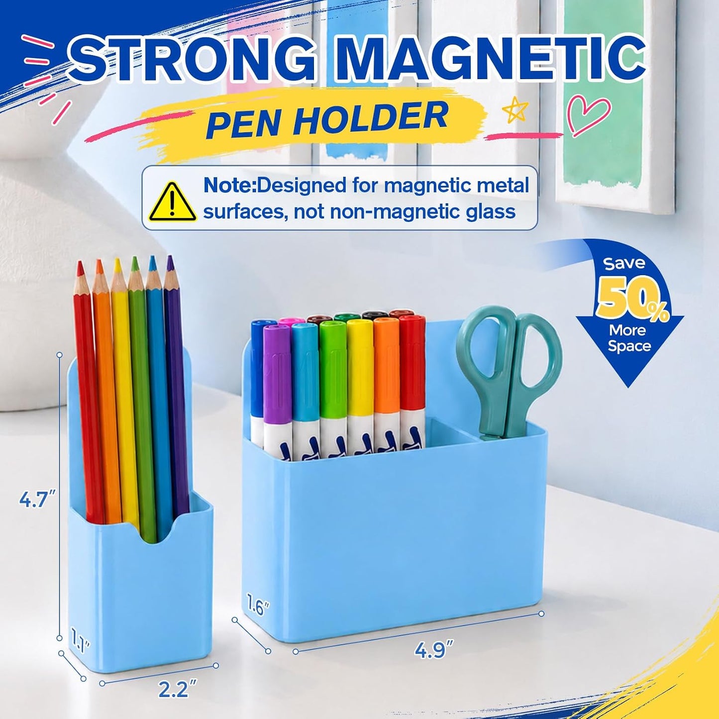 Magnetic Pen Holder, Magnetic Marker Holder, 4 Pack, White | Magnetic Cups for Dry Erase Markers, Pen Organizer for Whiteboard, Refrigerator, Locker, Cruise, Classroom, Office, School