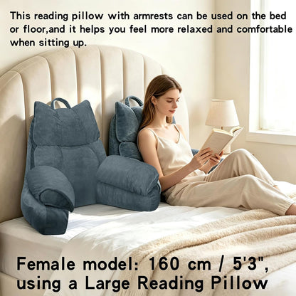 Reading Pillow for Bed with Arms, Back Support, Memory Foam（Grey Black）
