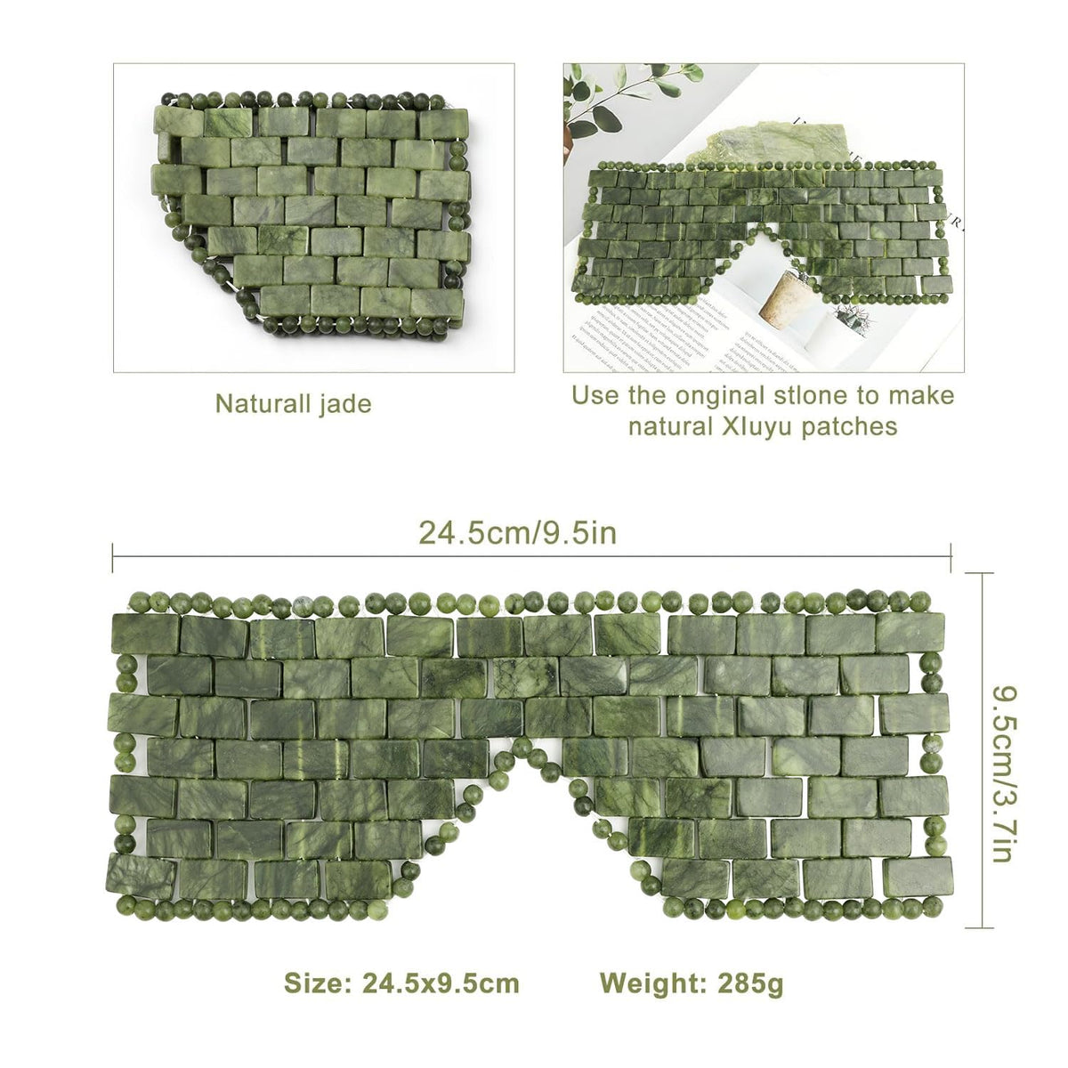 Jade Eye Mask,Large Facial Cooling Mask with 100% Real Jade for Hot & Cold Therapy,Green Stone Facial Eyes Sleeping Mask Relief Eye Cover
