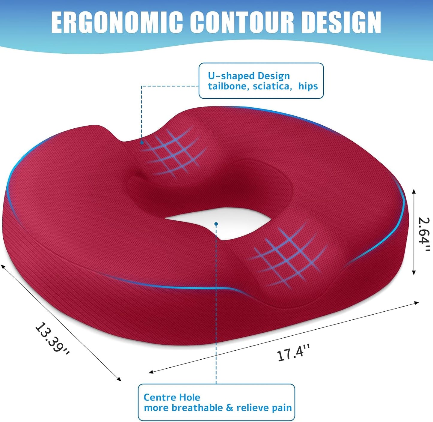 BlissTrends Donut Pillow Seat Cushion, Memory Foam Lifting Cushions(Black) | Donut Chair Cushions for Postpartum Pregnancy & Hemorrhoids,Tailbone Pain Relief Cushion for Office&Home Chairs