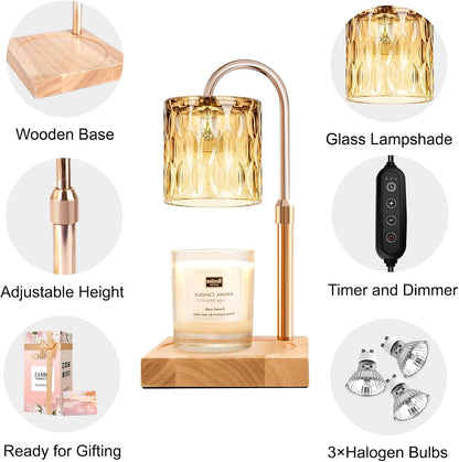 Candle Warmer Lamp, Candle Warmer Light with Timer & Dimmer, Candle Warmer Lamp Adjustable Height, Compatible with Jar Scented Candles, Candle Warming Lamp with 3 Bulbs for Home Decor