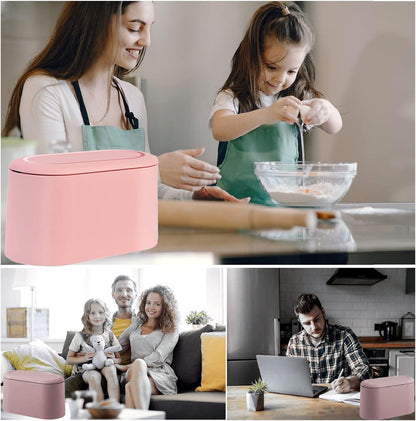 LTWQLing Mini Trash Can with Lid - Removable Small Garbage Can, Tiny Plastic Trash Bin, Pop Up Countertop Wastebasket, Counter Garbage Lint Bin for Bathroom,Office,Kitchen,Desk,Coffee Table(White)