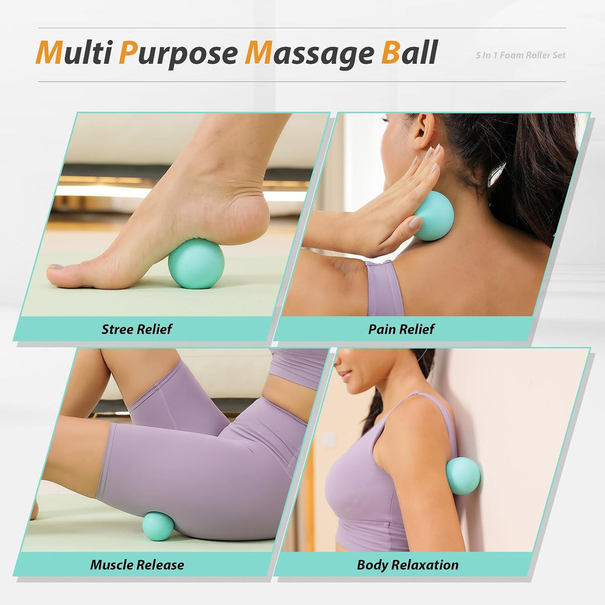 SUBCULTUREPICK 5 in1 Foam Roller Set, Trigger Point Foam Roller Deep Tissue