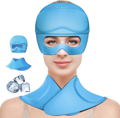 3 in 1 Migraine Relief Cap Neck Ice Pack Wrap Gel and Ice Eye Masks, Detachable Ice Caps with Eyes Masks, Hot and Cold Therapy for Relief of Headaches, Stiff Neck and Eye Fatigue (Purple)