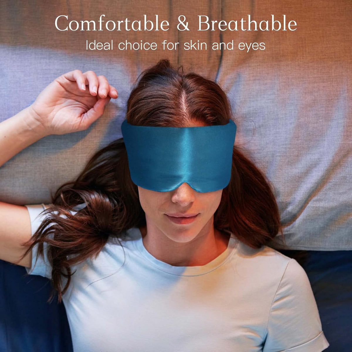 100% Natural Silk Eye Mask for Women Men, Soft Pressureless Cooling Blackout Eye Covers for Sleeping, Large Size Sleep Mask fits All Heads Adjustable, 1PC, Black