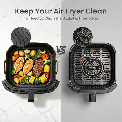 Redfly 2 Pack Silicone Air Fryer Liners,Square Reusable to 8.5in Air Fryer | Compatible with Ninja AF141 181、COSORI 5-6.5 QT Non-Stick Basket Inserts,Silicone Mat Bowl Air Fryer Accessories Kitchen