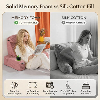 21 INCH Reading Pillow for Adults, Back Pillow for Bed Sitting Up, Backrest Pillow for Sitting in Bed, Detachable Arms with Built-in Cup & Phone Caddy (Gray, 21 INCH)