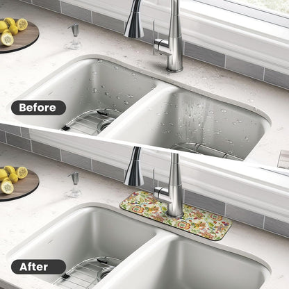 Boho Floral Mandala Yellow Faucet Splash Guard Mat for Kitchen Sink 15x5.5" | FDNUPIAN Kitchen Sink Splash Guard Faucet Faucet Guard Draining Mat Sink Splash Faucet Bathroom