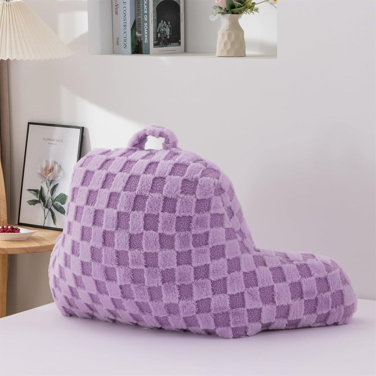 Aimuan Reading Pillow Checkered Bed Rest Wedge Backrest Checkerboard Pillow with Arms Back Support for Sitting Up in Bed Cushion Incline Rest Sleeping Snoring Pillow (Beige,Large)