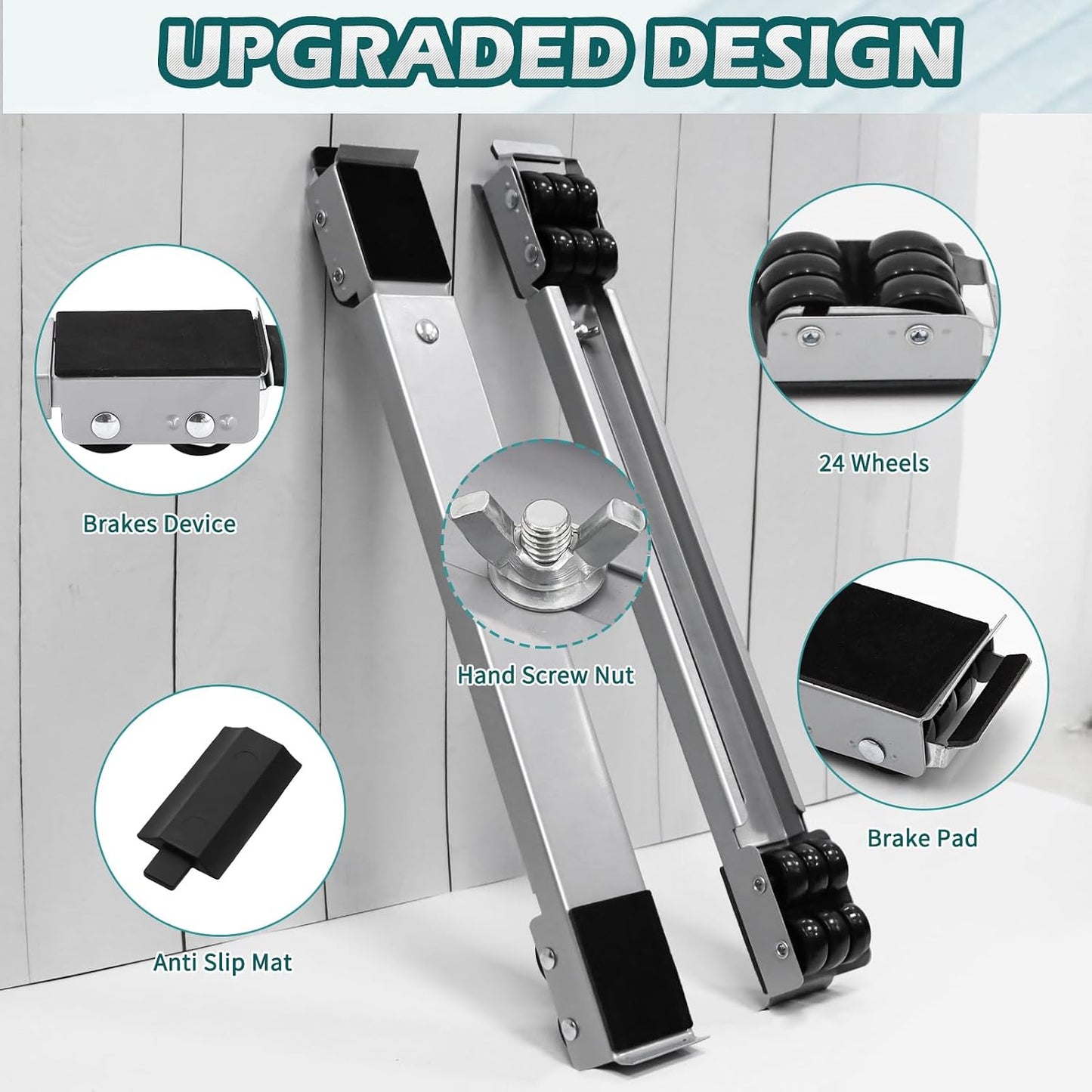 Extendable Appliance Rollers with Upgraded Furniture Lifter Tools, Grey | Extendable Appliance Heavy Duty Furniture Mover with Wheels Stand Sliders, Washers Dryers Moving Kitchen Refrigerators Sofa