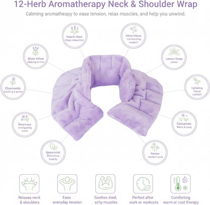 Herbal Concepts Neck Heating Pad & Shoulder Wrap | Microwave Heating Pad with 12 Herbs Aromatherapy| Cordless Heating pad, Blue