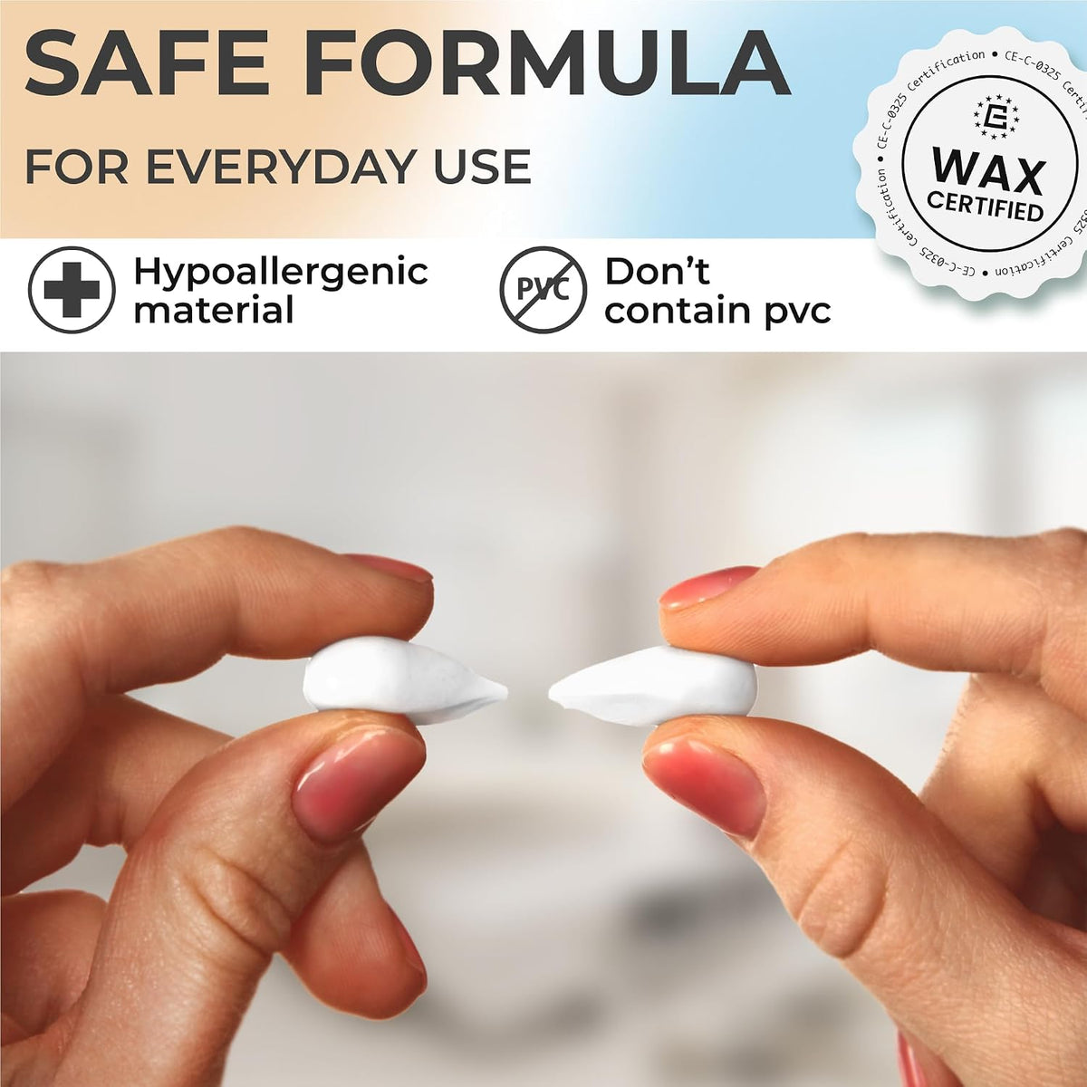 PQ Wax Ear Plugs for Sleep - 6 Silicone Wax Earplugs for Sleeping and Swimming - Gel Ear Plugs for Noise Cancelling, Ear Protection - Sleeping Earplugs with Sound Blocking (6-Pillows). Beige