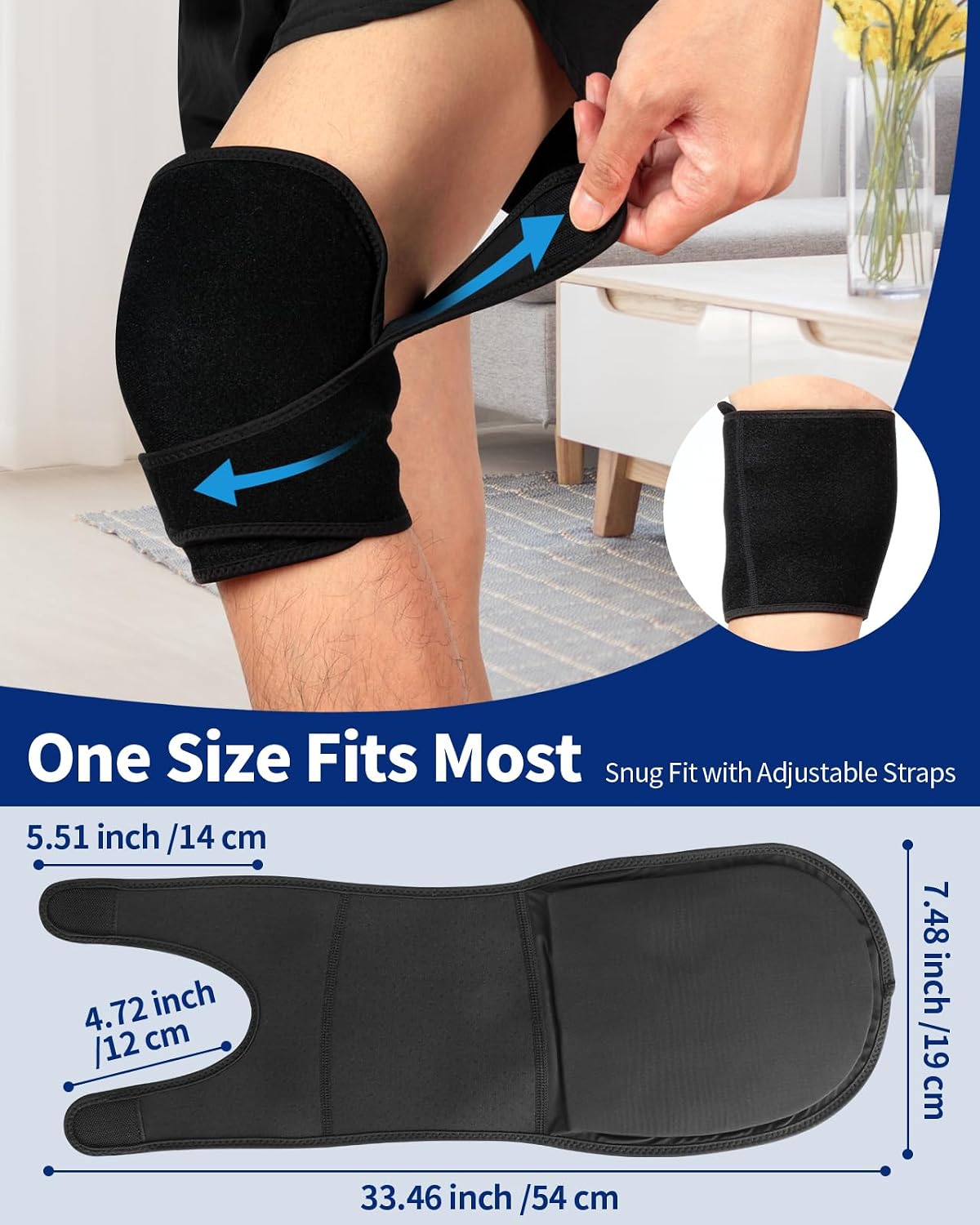 Gel Ice Pack Wrap with Straps for Knee,Elbow, Wrist, Neck, Ankle & Back,Reusable Ice Packs for Injuries, Inflammation & Recovery Hot Cold Therapy Short Style