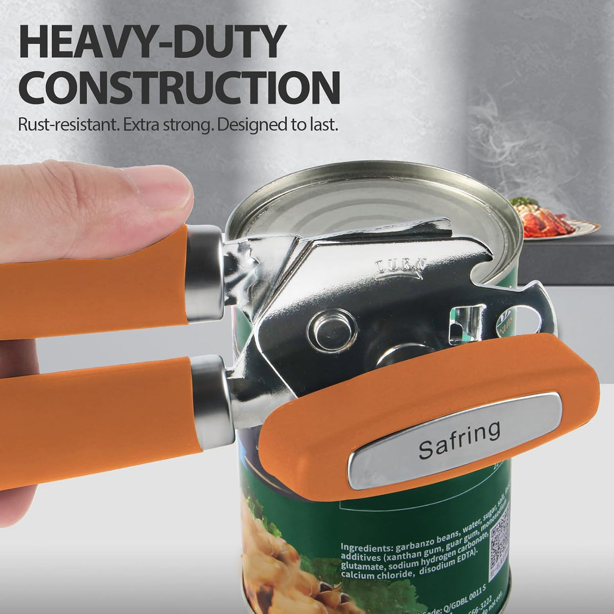 Safring Can Opener Manual, Heavy Duty Handheld Strong Can Opener with Soft Touch Handle, Sharp Blade Smooth Edge, Can Openers with Multifunctional Bottle Opener, Black