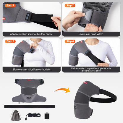 Shoulder Heating Pad Massager for Rotator Cuff Frozen Shoulder | Pain Relief Heated Shoulder Wrap with Vibration Massage USB Powered for Women Men Travel Outdoor, Non-rechargeable