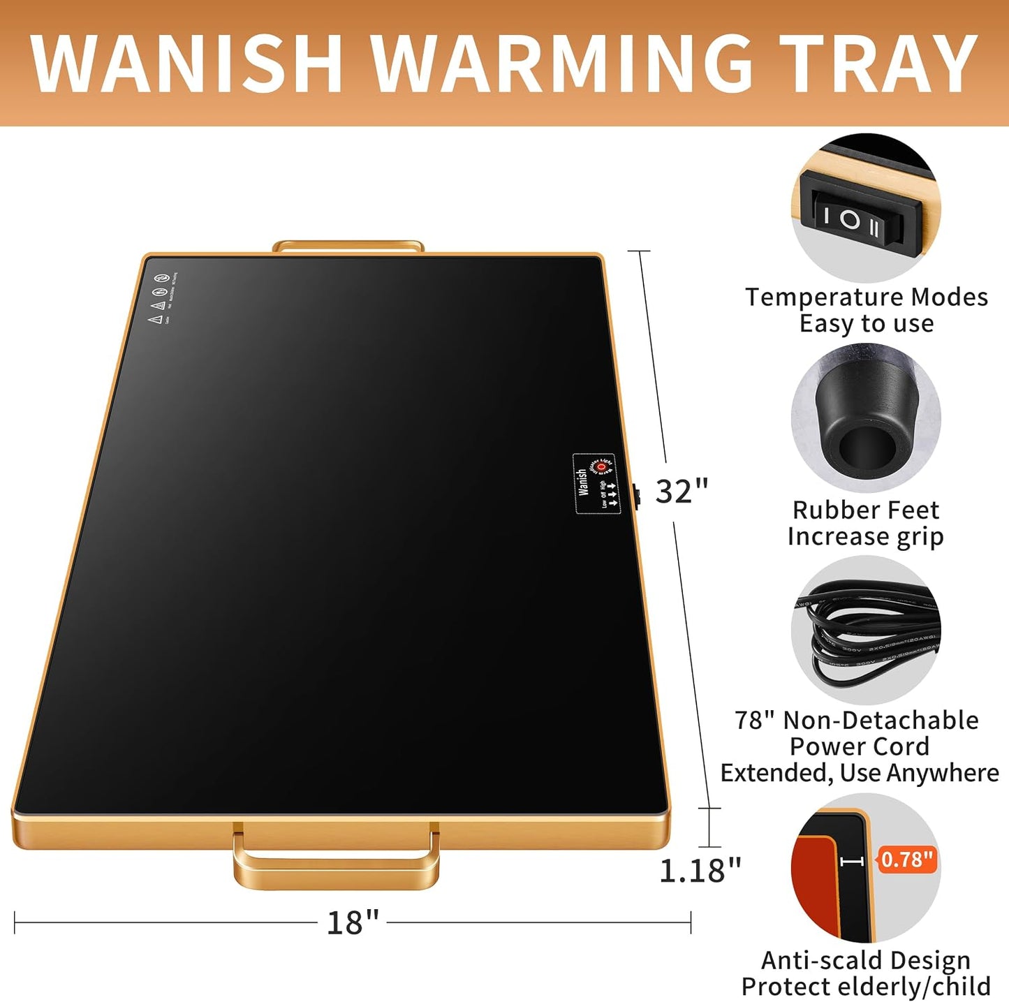 Electric Warming Tray,Extralong 47"x12",Tempered Glass Warming Mat for Food | Keep Food Warm,Food Warmers For Parties Buffet Daily Gatherings,Temperature Adjustable,With Thermostat,Full Surface Heating