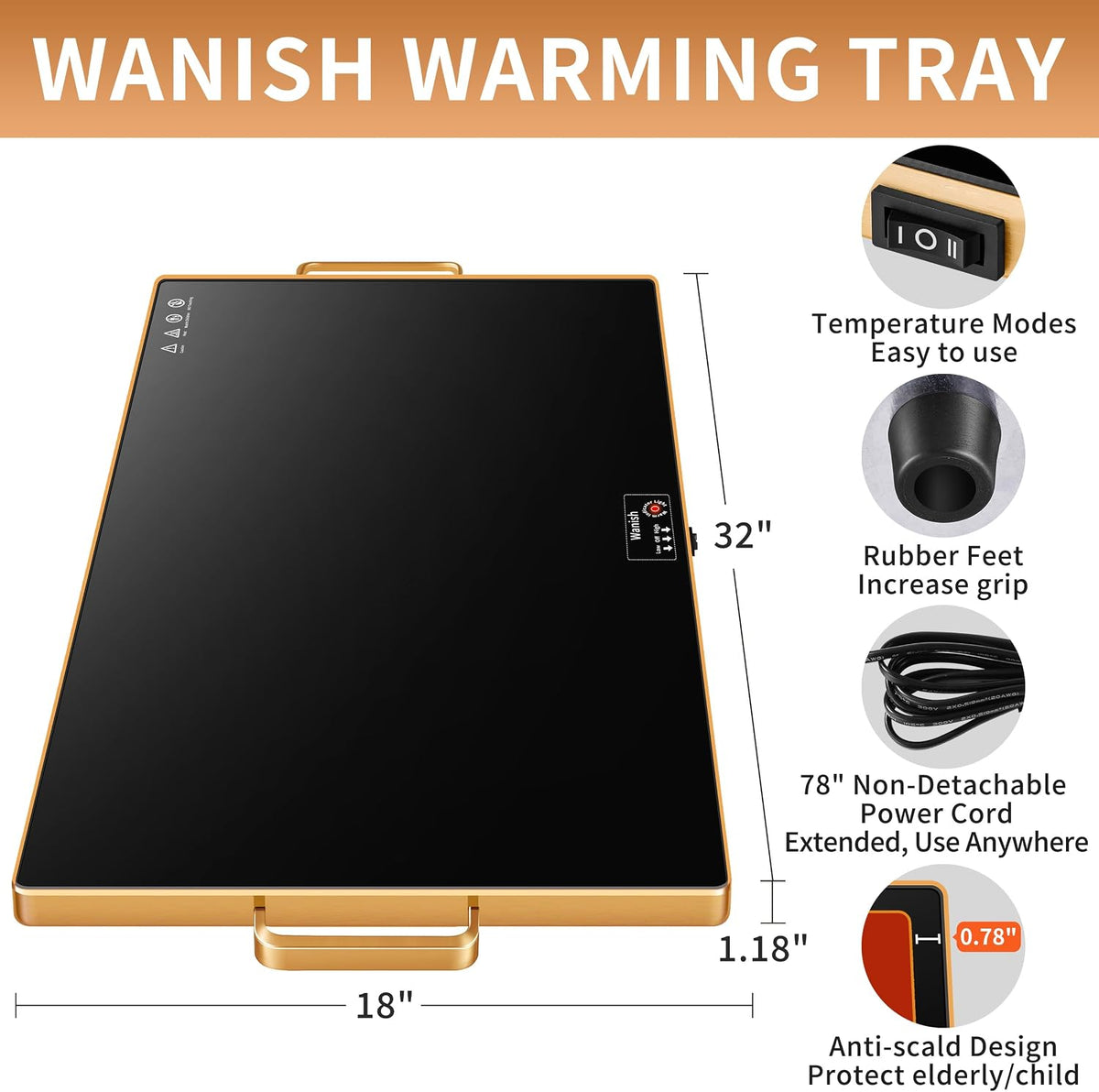 Electric Warming Tray,Extralong 47"x12",Tempered Glass Warming Mat for Food