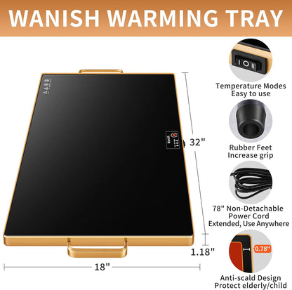 Electric Warming Tray,Extralong 47"x12",Tempered Glass Warming Mat for Food