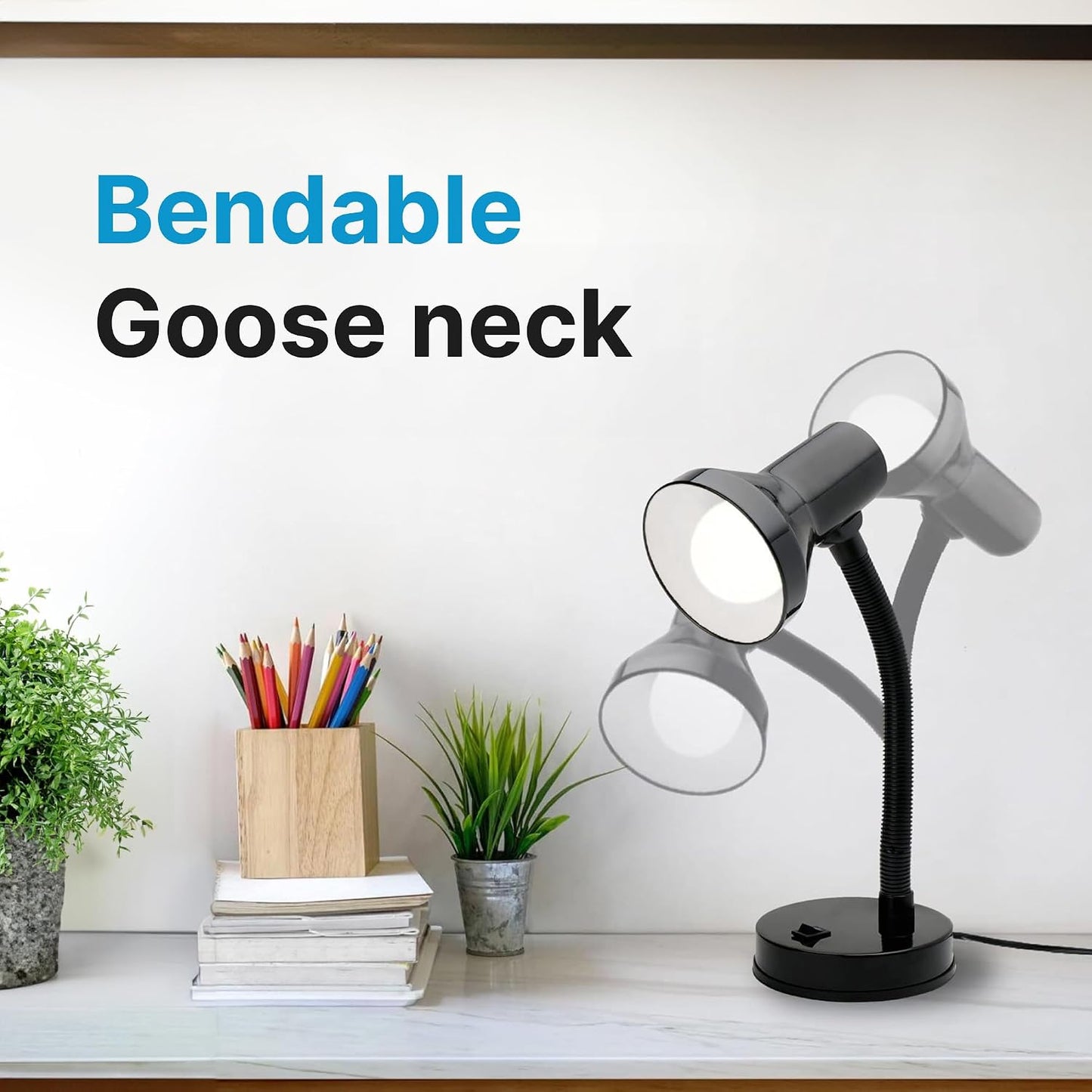 Xtricity LED Clip on Desk Lamp with 360° Flexible Gooseneck, White Finish | Reading Light for Bed Headboard– A19 Bulb Included, 120V, On/Off Switch, 10.25” Height Table Lamp