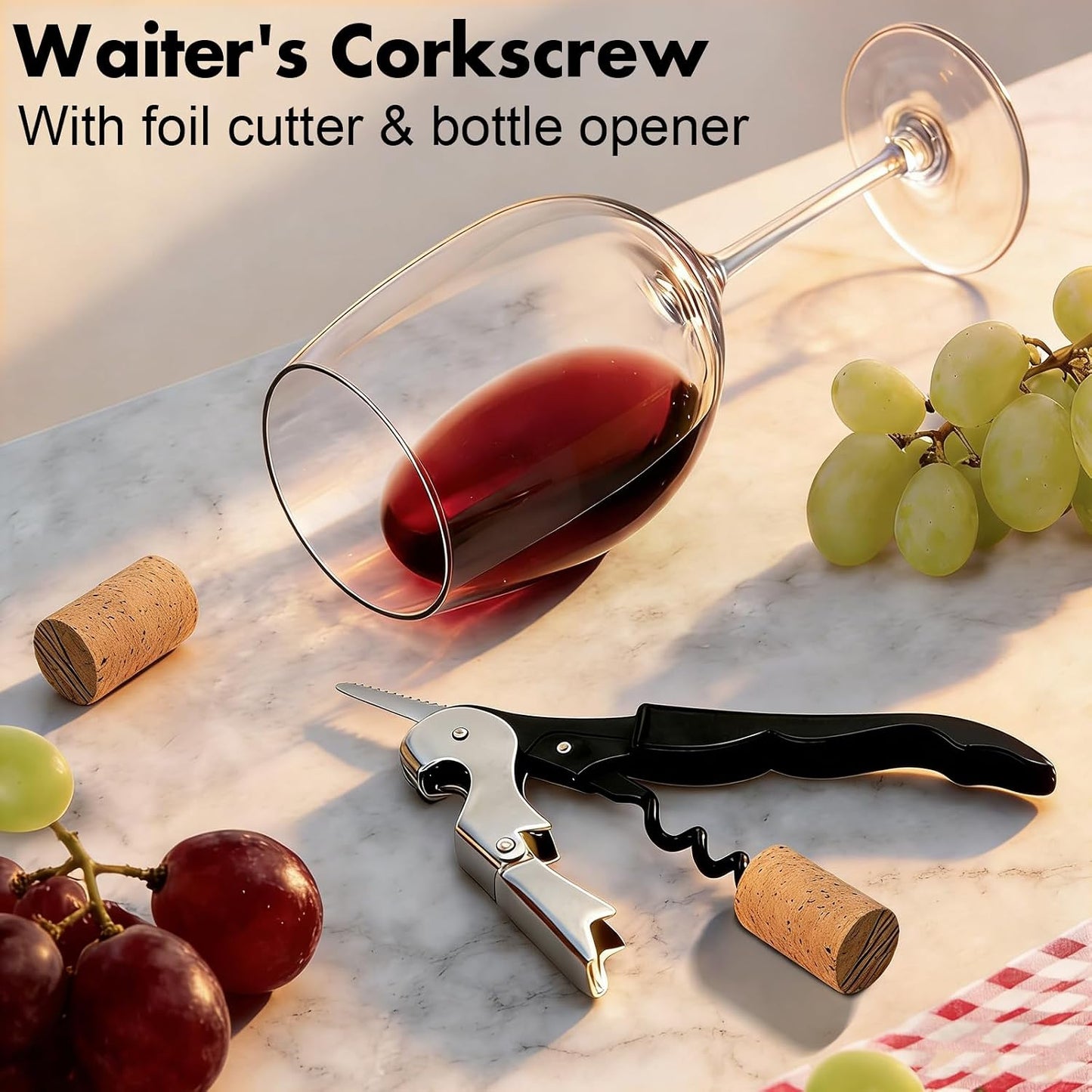 3PCS Can Opener Manual & Bottle Opener & Wine Opener, Smooth Edge Can Openers with Strong Magnet, Heavy Duty Stainless Steel Abrelatas Handheld Waiter Corkscrew - Premium Kitchen Supplies (Black)