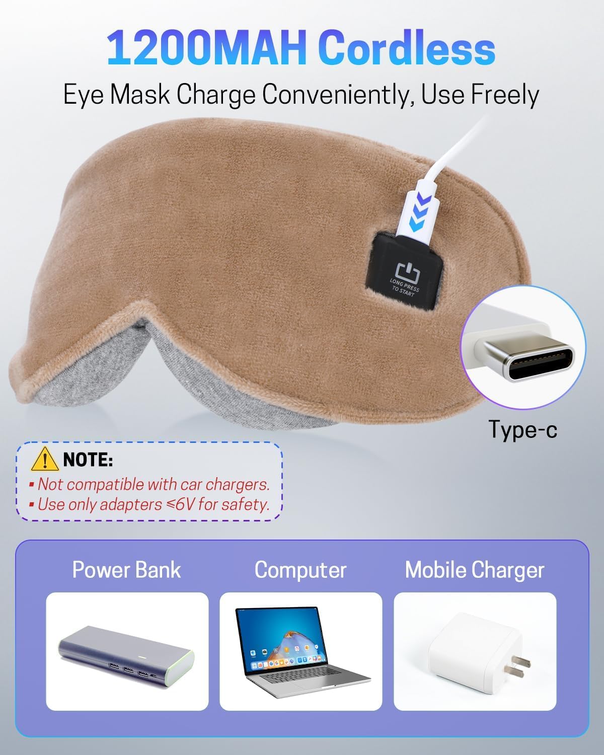 Heated Eye Mask for Dry Eyes, Stye Relief and Improved Sleep - Cordless Rechargeable Warm Compress with Graphene Heating, 3 Temp Settings, Auto Shut-Off, Washable Sleep Mask for Travel