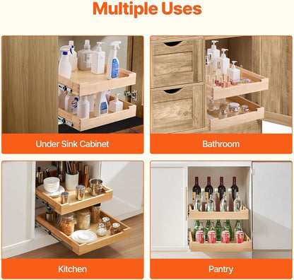 VEVOR Pull Out Cabinet Organizer, 14"W x 21"D Cabinet Drawer, Soft Close Slide out Shelf, Heavy-Duty Sliding Wood Drawer, Bottom Mount Size（14.5"W x 23"D）and Side Mount Size（15"W x 23"D） | Heavy-Duty Sliding Shelf with Bottom or Side Mounting for