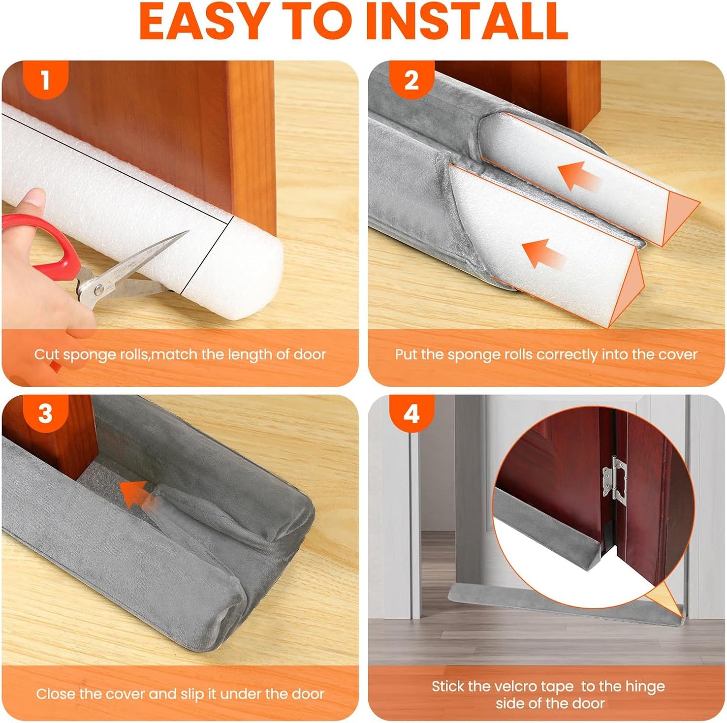 GDHOMM Door Draft Stopper for Bottom of Doors Weather Stripping Door Gap Filler Soundproof Size Adjustable 30"-36", Gray