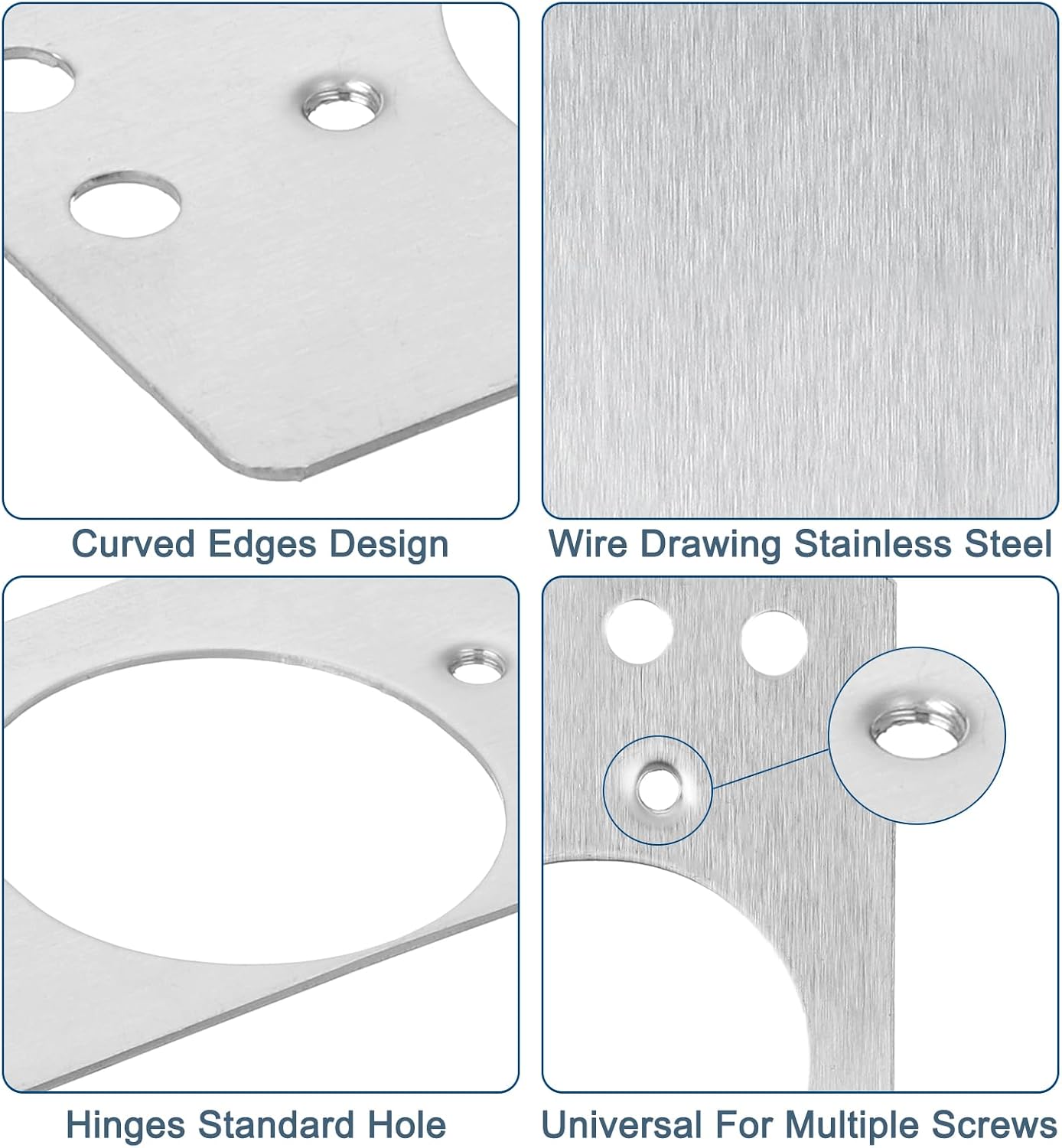 uxcell 4 Pcs 90x47mm / 3.54x1.85 Cabinet Hinges Repair Plate | Stainless Steel Hinge Repair Brackets Hinge Side for Wooden Kitchen Cupboard Furniture Door, Silver
