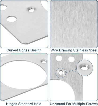uxcell 4 Pcs 90x47mm / 3.54x1.85 Cabinet Hinges Repair Plate | Stainless Steel Hinge Repair Brackets Hinge Side for Wooden Kitchen Cupboard Furniture Door, Silver