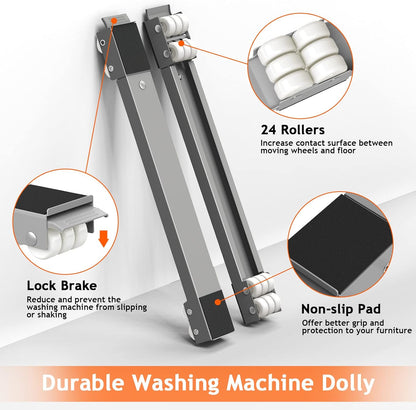 Ronlap Furniture Washing Machine Dolly Extendable Appliance Rollers, White | Heavy duty stand wheels for washing machine, refrigerator. Low profile mover dolly for washer and dryer, fridge & appliances