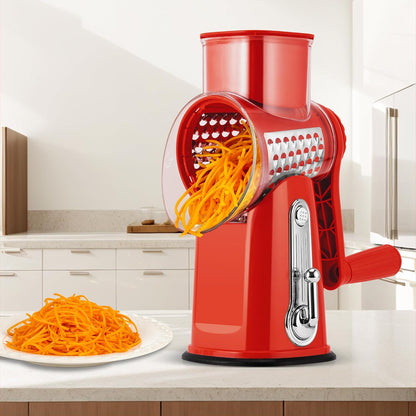 SUSTEAS Rotary Cheese Grater 5 Blades,Kitchen Mandoline Vegetable Slicer | White, Easy to Clean, Strong Suction Base, 5 Blades Storage Box, Round Mandoline Slicer & Food Chopper for Salad