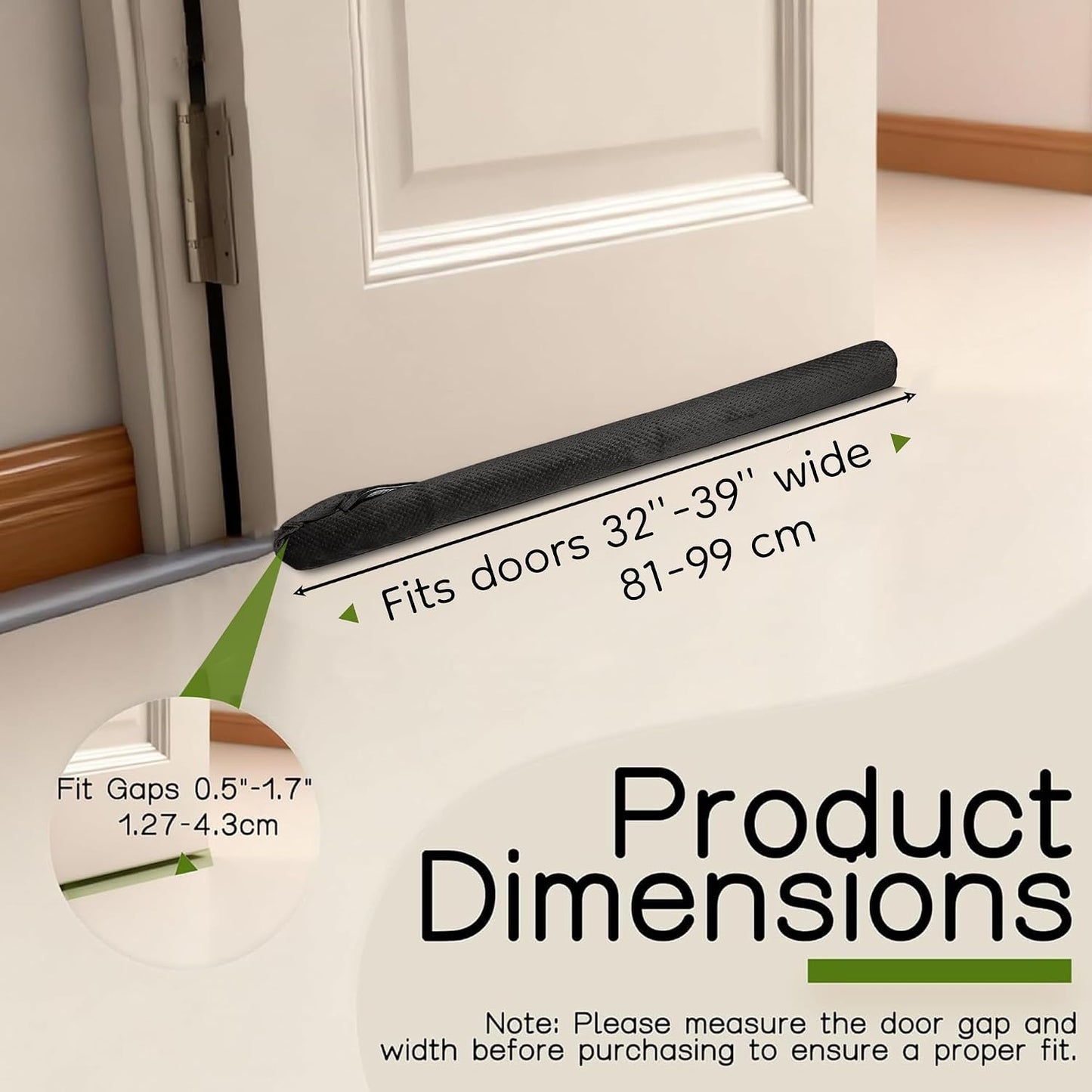 Under Door Draft Stopper, Draft Stopper for Bottom of Door, Adjustable 30-36 Inch Door Draft Blocker, Under Door Gap Filler, Easy Install Door Seal, Helps Reduce Drafts, Noise and Heat Loss Black