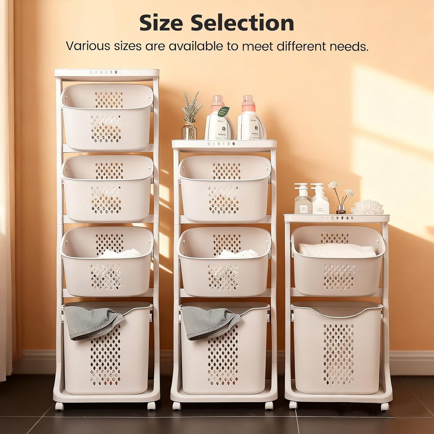 BAOKALER 4-Tier Laundry Hamper Sorter, Vertical Laundry Baskets with Wheel | Rolling Stackable Laundry Cart Removable, Organizer and Storage for Small Space, Dorm, Closet, Bathroom