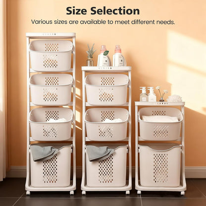 BAOKALER 4-Tier Laundry Hamper Sorter, Vertical Laundry Baskets with Wheel | Rolling Stackable Laundry Cart Removable, Organizer and Storage for Small Space, Dorm, Closet, Bathroom