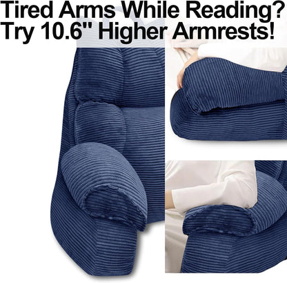 Reading Pillow for Bed with Arms, Back Support, Memory Foam（Grey Black） | Reading Pillow for Bed with High Arm Rests, Back Support Pillow for Sitting Up, Shredded Memory Foam for Reading, TV & Gaming