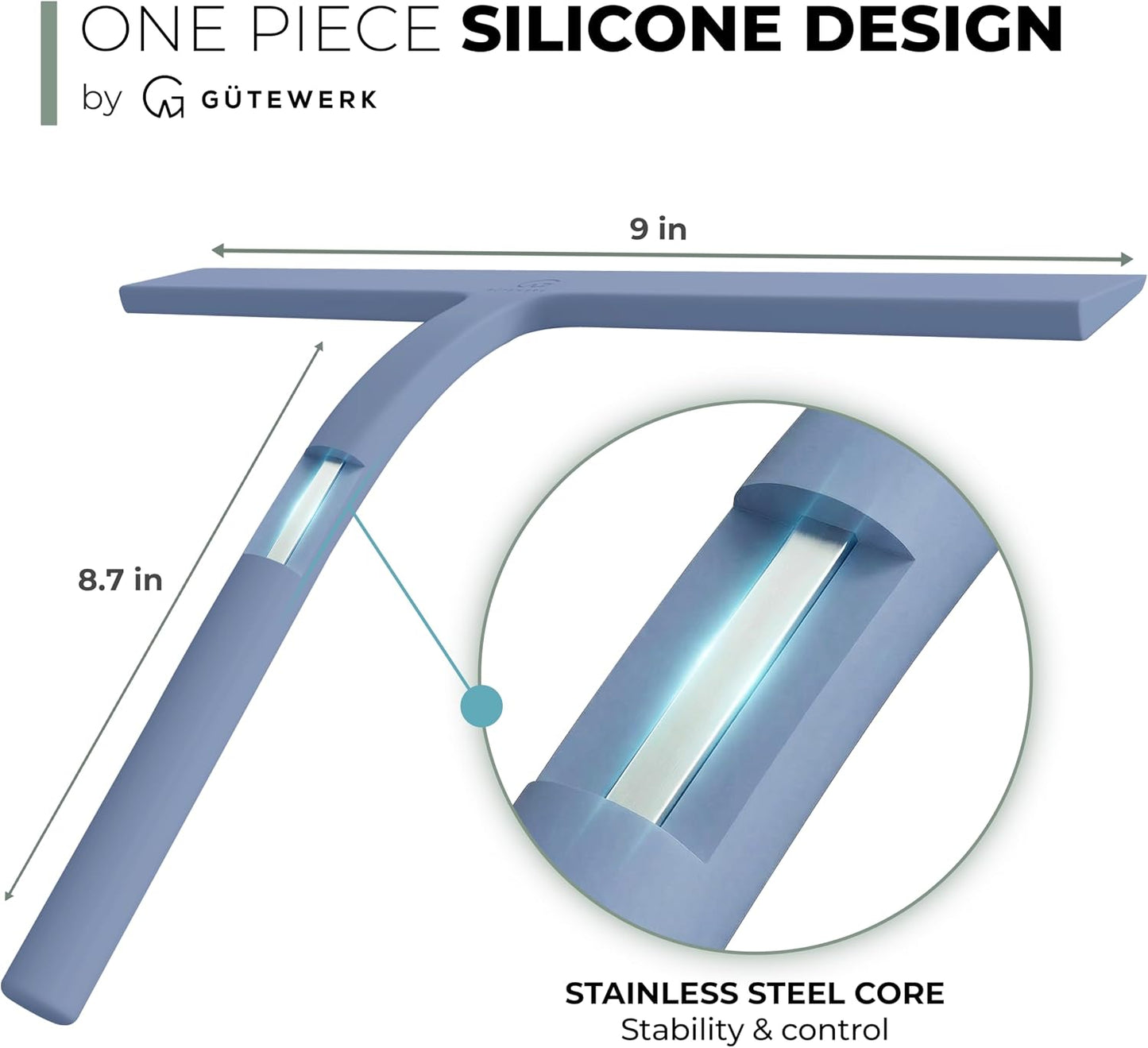 Silicone Shower Squeegee with 3-in-1 No-Drill Mount, Black, 9'' | Squeegee for Glass Doors & Mirrors with Stainless Steel Core, Streak-Free & No-Squeak Window Cleaning, Hook/Suction/Adhesive