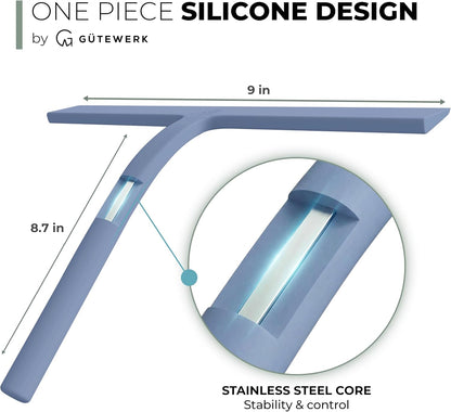 Silicone Shower Squeegee with 3-in-1 No-Drill Mount, Black, 9'' | Squeegee for Glass Doors & Mirrors with Stainless Steel Core, Streak-Free & No-Squeak Window Cleaning, Hook/Suction/Adhesive