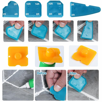 Silicone Caulking Tool,5 in1 caulk remover tool with Grout Scraper,caulking tool kit，Adhesive Residue Scraper Seam Repair Tool Kit for Kitchen Bathroom