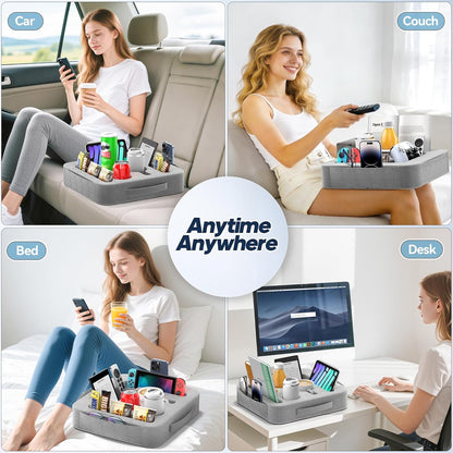 Couch Cup Holder Pillow, Sofa and Bed Caddy for iPad, Kindle, Switch, Game Controller, Remotes, Phones, Small-Sized Cup & Drink Holder for Couch, Bed, Desk, Car, Beach, Bathroom Cup Holder