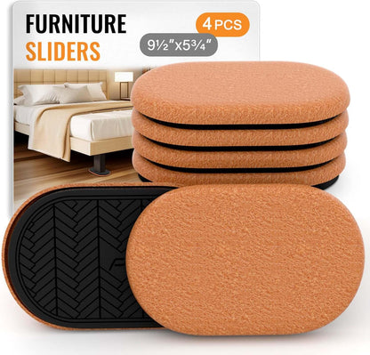 Furniture Sliders for Hardwood Floors Felt Heavy-Duty Furniture Movers | 8 Pack 9-1/2" Oval Reusable Furniture Slider with Extra Thick Design Beige Felt Sliders for Hard Surfaces Effortless Moving