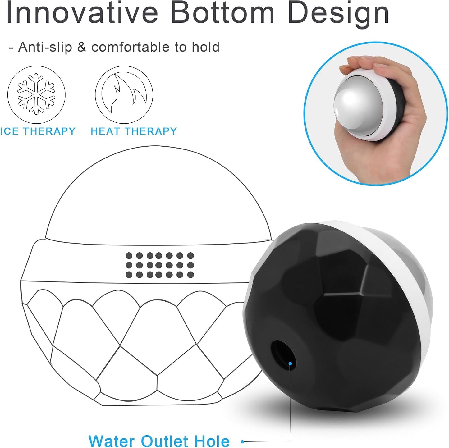 Coolrunner Cold Massage Roller Ball, Cryosphere Cold Massage Ball- Heat Therapy & Cold Therapy Relief with Cold Gel Core- Helps with Muscles Recovery and Inflammation for Shoulders, Neck (Black Blue) | Heat Therapy & Cold Therapy Relief, Helps with