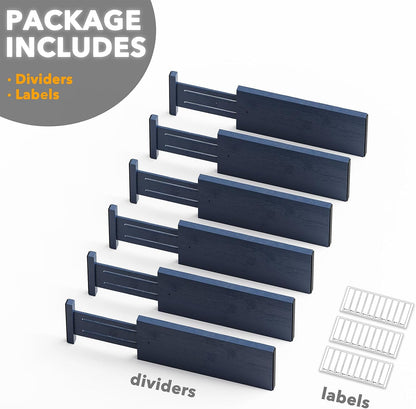 SpaceAid Bamboo Dresser Drawer Dividers 6 Pack, 4.65“ High Adjustable 12.5“-17” Drawer Organizers, Expandable Organization for Clothing, Clothes, Dressers, Natural
