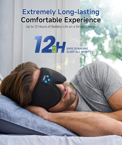 Voerou Sleep Mask with Bluetooth Headphones, Zero Pressure Wireless Sleeping Eye Mask, 100% Light Blocking Sleep Headphones for Side Sleepers, Suitable for Sleep Nap Travel, Cool Gadgets Unique Gifts