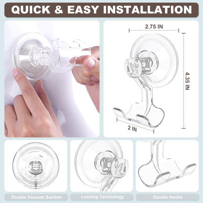 VIS'V Shower Suction Cup Razor Holder for His and Hers, Clear, 2 Pcs | Removable and Reusable, Clear Invisible Design, Locking Suction Technology, Dual Vacuum Suction, Fit for Smooth Flat Surfaces