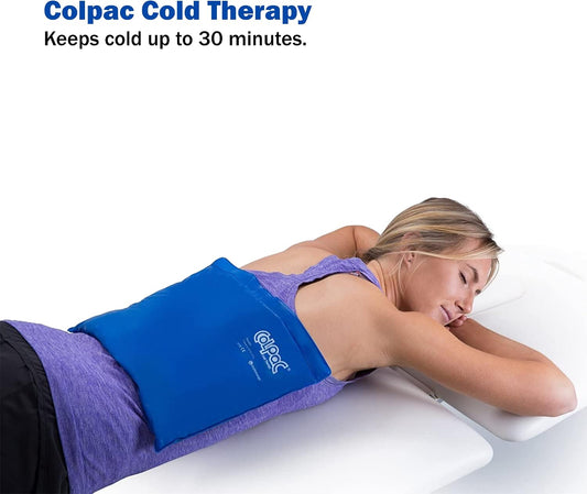 Chattanooga ColPac, Reusable Gel Ice Pack, Cold Therapy for Neck, Shoulder, Upper Back for Headaches, Inflammation, 23" Neck Contour, Blue Vinyl, with a Lumintrail Drawstring Bag