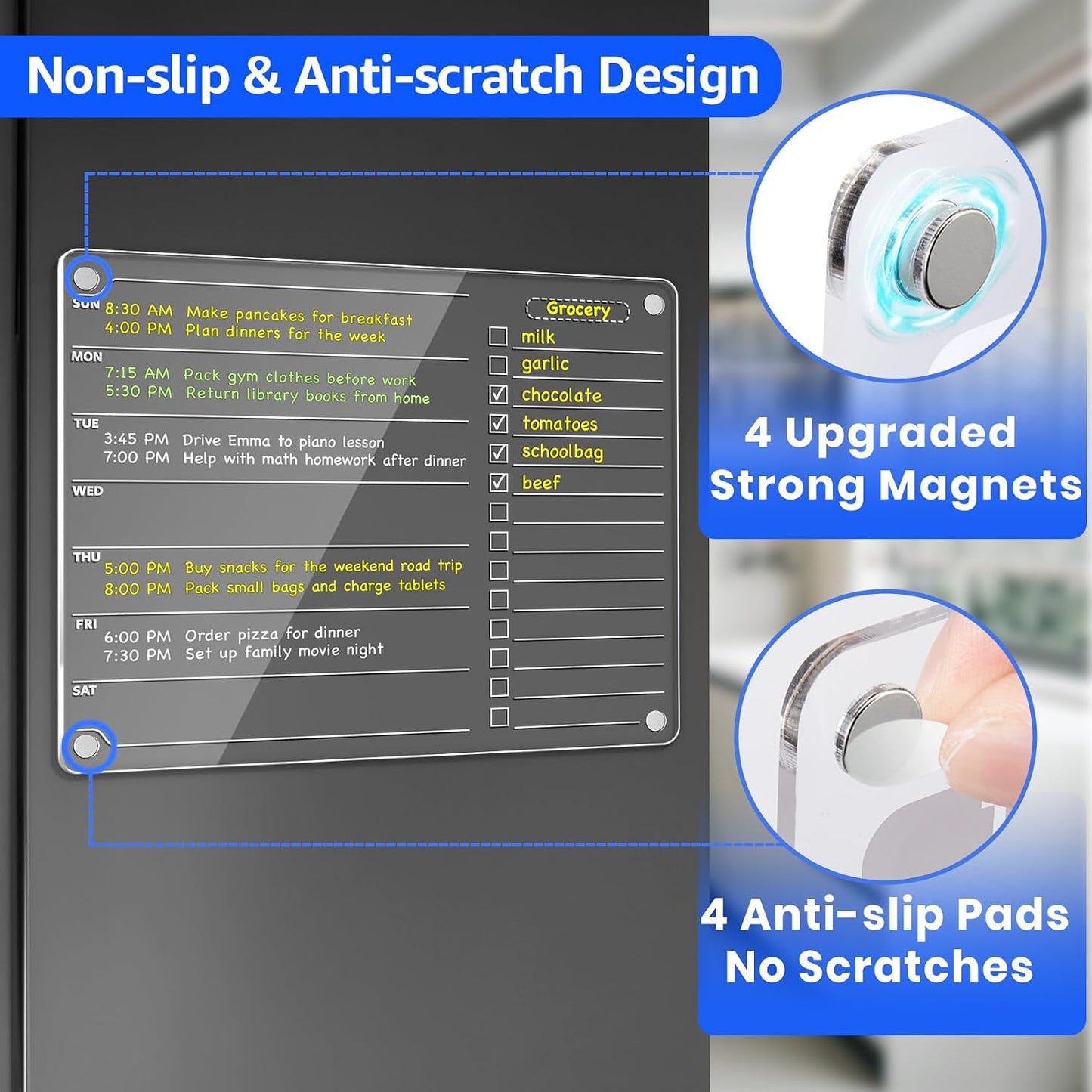 PigPotParty Acrylic Magnetic Chore Chart for Kids, 12x9.5 Inch, 2 Pack | Sleek Clear Acrylic Design, Reward System Builds Habits, Built-In Magnets Require No Installation, 8 Wet-Erase Markers