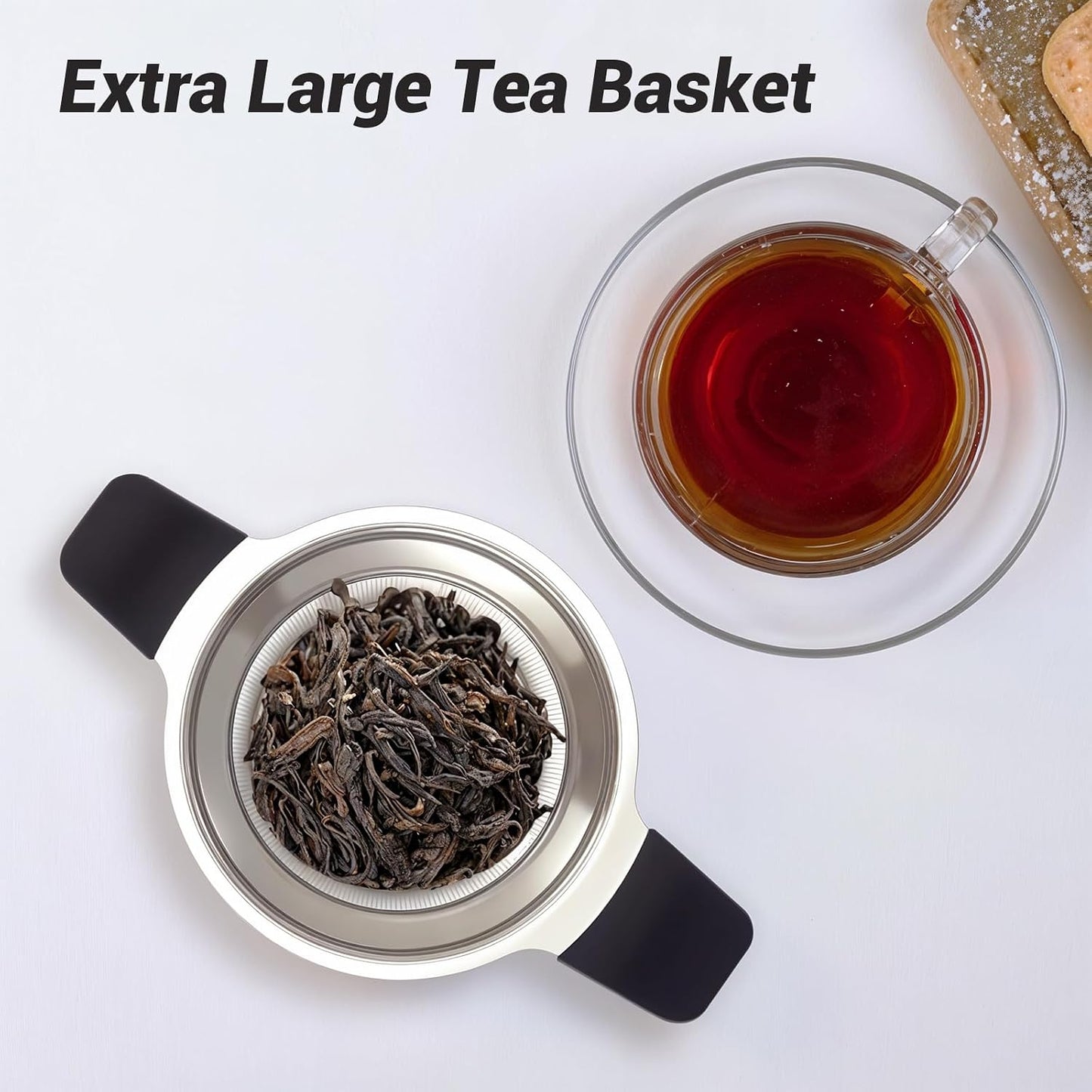 Tifanso Fine Mesh Stainless Steel Reusable Tea Infuser with Double Handles | Heat Resistant Grip, For Loose Leaf Tea Steeping, Fits Most Mugs & Cups, Rustproof Durable, Easy to Clean