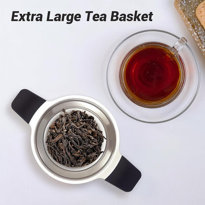 Tifanso Fine Mesh Stainless Steel Reusable Tea Infuser with Double Handles | Heat Resistant Grip, For Loose Leaf Tea Steeping, Fits Most Mugs & Cups, Rustproof Durable, Easy to Clean