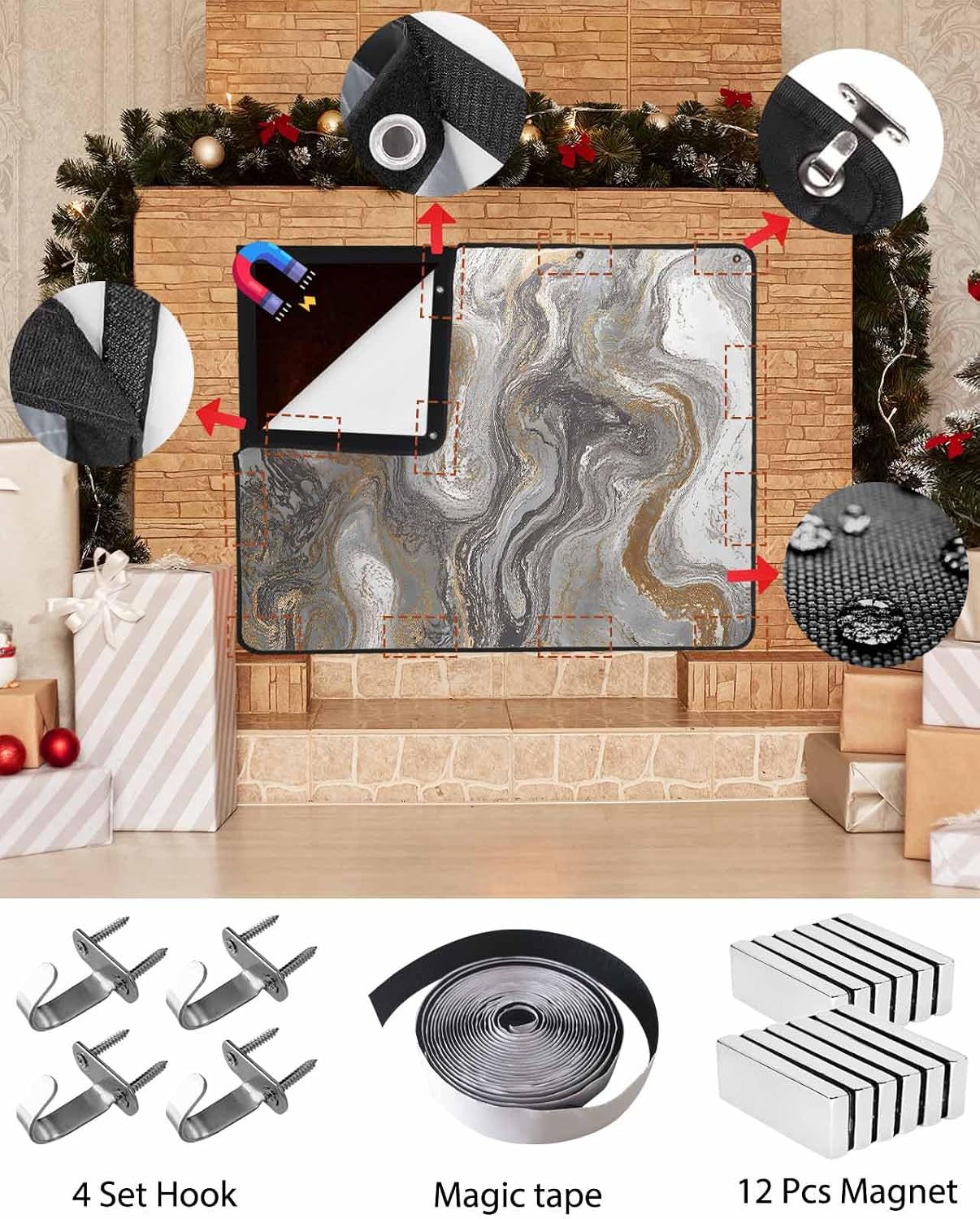 Magnetic Fireplace Cover Sage Green Marble Fireplace Screen Decorative Abstract Fluid Art Insulation Fireplaces Blocker Blanket Save Energy Fireplaces Draft Stopper Covers for Living Room 36x30 Inch