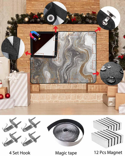 Magnetic Fireplace Cover Sage Green Marble Fireplace Screen Decorative Abstract Fluid Art Insulation Fireplaces Blocker Blanket Save Energy Fireplaces Draft Stopper Covers for Living Room 36x30 Inch